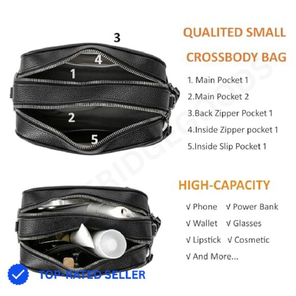 Genuine Leather Crossbody Bag Square Camera Messenger Purse Two Straps - Picture 6 of 8